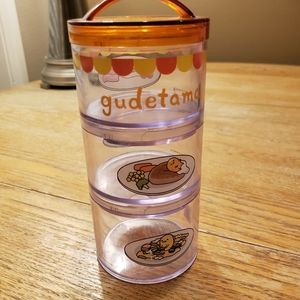 Sanrio Gudetama skater bottle shaped 3 layer bento stack lunch box.